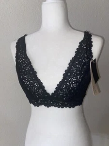 H&M Black Lace Plunging Bra Bralette Small New Eyelet - Picture 1 of 8