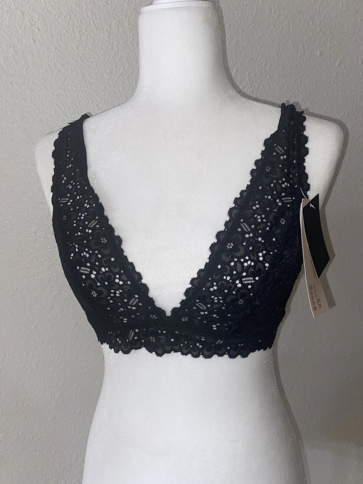 H&M Black Lace Plunging Bra Bralette Small New Eyelet - Image 1 of 4