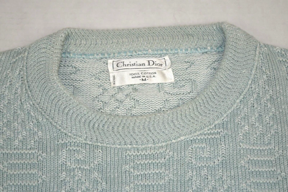 Suéter Christian Dior De Colección Talla M Años 80 Verde Onda Deco Algodón Hecho en EE. UU. Foto 1 de 4