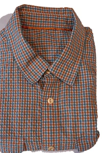 Orvis Shirt Men's L Orange Check Seersucker Active Fit Fishing Roll Tab Sleeves - Picture 1 of 5