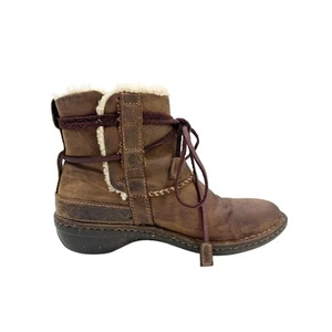 UGG Braun Leder Wraparound Tie Stiefeletten Damen 7 Winterschuhe Lammfell - Bild 1 von 10