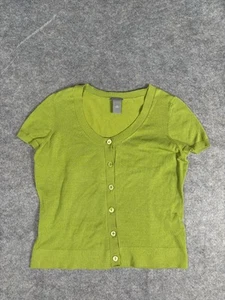 Ann Taylor Medium Green Crop Cardigan Sweater Pima Cotton Short Sleeve - Picture 1 of 6