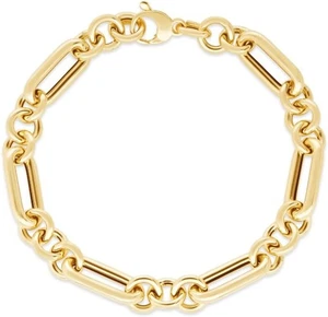 Floreo 14k Yellow Gold 8mm Lite Paperclip Figaro Round Link Chain Bracelet 7.5" - Picture 1 of 3