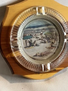 Cigarette Cigar Glass Ashtray Souvenir Wood Virginia Beach Va Bikini Beach Photo - Picture 1 of 13