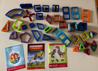 Lote de 119 bloques magnéticos de azulejos de construcción Magformers formas de colores surtidos 3 libros Foto 1 de 4