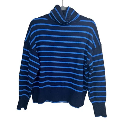 Theory Striped Turtleneck Sweater in Wool-Cashmere Blue Cozy Navy Tetbury M - Image 1 of 4
