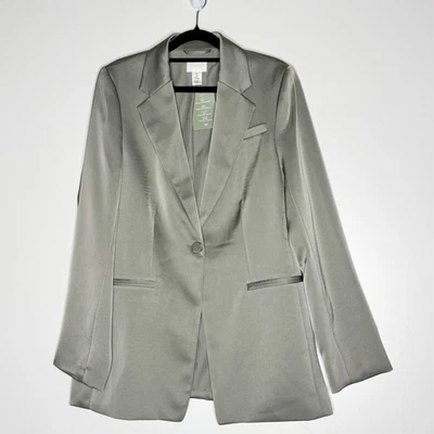  Nueva chaqueta blazer H&M satinada de un solo pecho para mujer talla pequeña verde Foto 1 de 4