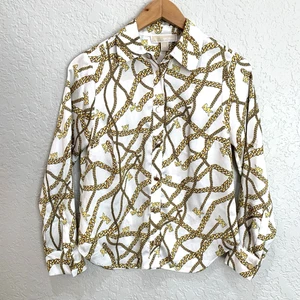 Michael Kors Gr. P/S Gold Kette Creme Top Bluse Goldknöpfe Satin Feel Neu ohne Etikett - Bild 1 von 9