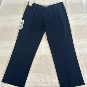 NWT Haggar Iron Free Premium Khaki Classic Pleated Men's Pants 42 x 32 Navy New - Picture 1 of 7