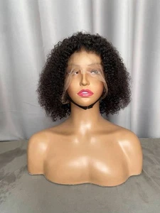 Full lace 100% real human hair wig Curly 12 inches Natural Black - Picture 1 of 4