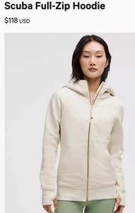 LULULEMON - SCUBA FULL ZIP HOODIE - MEDIUM - HEATHERED LIGHT IVORY/GOLD - Picture 1 of 12