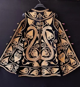 70s Vintage Black Velvet Vest – Gold Embroidered Vest, Sultan Kaftan - Picture 1 of 10