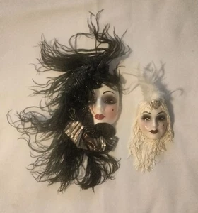 Lot Of 2 Unique Creations Hand Painted Lady Masks Wall Art - Picture 1 of 19