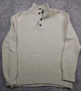 Banana Republic Wool Knit Henley Sweater Italian Yarn Mens Large Ivory  - Picture 1 of 17