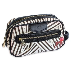 Henri Bendel Centennial Stripe With Dog Makeup Case / Cosmetic Bag Coated Canvas - Picture 1 of 10