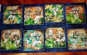 Football Players Patches Panel Gridiron BLUE Cotton Fabric Dan Morris .65 Yd L - Picture 1 of 1