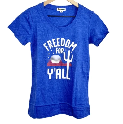 Camiseta gráfica Tipsy Elves para mujer talla S azul "Freedom For Y'All" cuello redondo Foto 1 de 4
