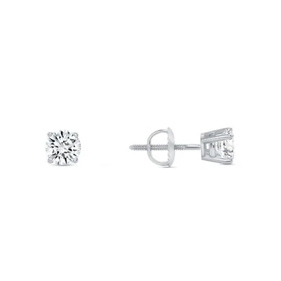 3/4 Ct Round Lab Created Grown Diamond Earrings 14K White Gold F/VS Basket Screw - Image 1 of 3