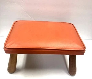 Vintage Mid Century Retro Orange Vinyl Footstool Ottoman Thick Legs 14x10x7.5 - Picture 1 of 17