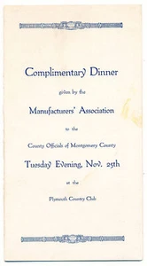 ALTES PROGRAMM 1917 ABENDESSEN VON HERSTELLERN ASSOC. MONTGOMERY COUNTY OFFIZIELLE - Bild 1 von 3
