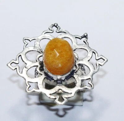 Top Orange Onyx Oval Shape Gemstone Handmade Ring Jewelry Ring Size 7 Inches - Image 1 of 4