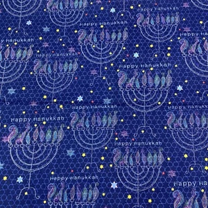QT Fabrics Turnowsky Happy Hanukkah 27165 N Menorah Blue Cotton 38x40 - Picture 1 of 3