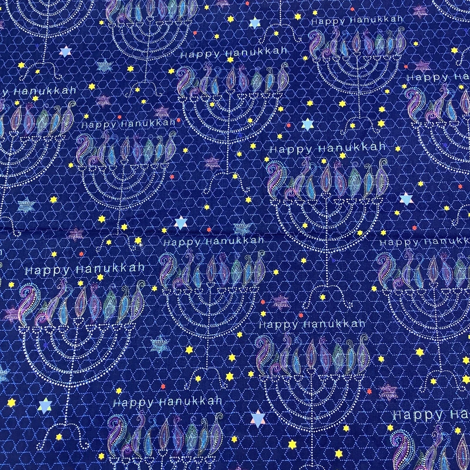 Telas QT Turnowsky Happy Hanukkah 27165 N Menorá Azul Algodón 38x40 Foto 1 de 3