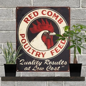 Red Comb Poultry Chicken Feed Ad Baked Metal Repro Sign 10 x 12 60108 - Picture 1 of 1