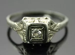 ANILLO DE ORO 18K ART DECO DIAMANTE GENUINO .10 CT G-H/SI1 TALLA 6.25 - Imagen 1 de 4