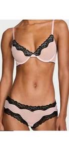NWT Victoria's Secret Tease Unlined Wired Demi Bra Mesh Pink/Black- 38DDD - Picture 1 of 3
