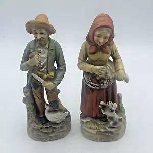 Homco Home Interiors 1417 Old Farm Couple Man & Woman 8” Figures Dog Grapes Duck - Picture 1 of 14