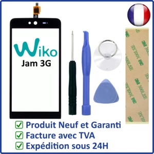 Touchscreen Glas für Wiko Jam 3G Schwarz + 3M Aufkleber + Werkzeuge - Touchscreen - Bild 1 von 3