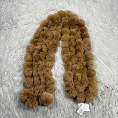 NUEVO CON ETIQUETAS Nordstrom Marrón Bola Pom Pom Piel de Conejo Bufanda Envoltura Foto 1 de 3