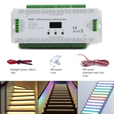 PIR Sensor Stair DIMMER Controller 32CH RGB Pixel SPI LED Strip Light Stairway - Image 1 of 4