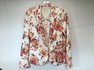 LC Lauren Conrad Womens sz 8 White Pink Floral One Button Front Blazer Career - Picture 1 of 5