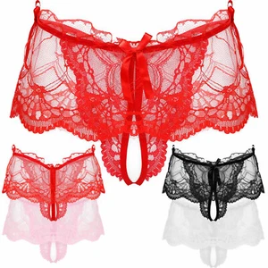 Herren Spitze String Slip Transparent Öffnung im Schritt G-String Unterwäsche - Bild 1 von 41