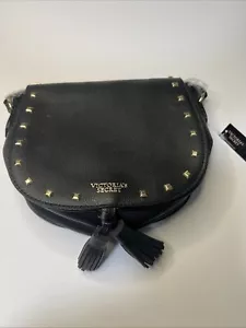 Victoria's Secret Studded Crossbody Saddle Bag Purse Blk FauxLeather NWT A4173 - Picture 1 of 10
