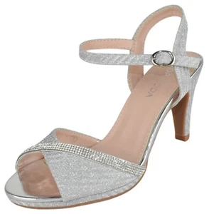 Top Moda Stiletto Heels Ankle Strap Bling Rhinestone Glitter PAMELA-28 Silver - Picture 1 of 3