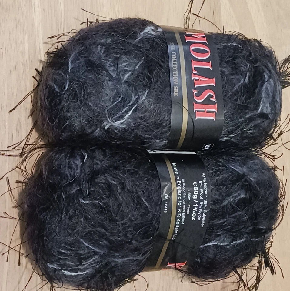 2 x 50g Skeins Kertzer Molash Mohair Eyelash Yarn.  Black Variegated Color #1006 - Image 1 of 1