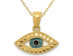 Collar colgante con cadena de oro amarillo de 14K esmalte azul ojo dije - Imagen 1 de 4