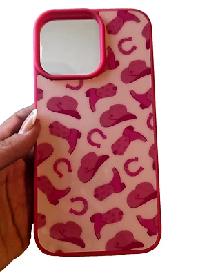 Girly Pink Cowboy Boots Western Country Girl iPhone Phone Case 14 Pro Cover Foto 1 de 3