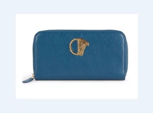 Portafoglio versace in pelle massello e metallo dorato con cerniera! Colore:Navy - Foto 1 di 3