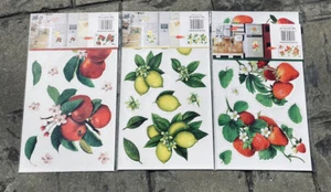 Menge 3 Vintage Vinyl Blätter Kühlschrank Magnete Obst Zitrone Apfel Erdbeeren - Bild 1 von 5