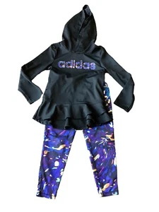 Adidas Long Sleeve Shirt Pant Set Youth Girls Size 4 Purple Blue Black EUC Hood - Picture 1 of 22