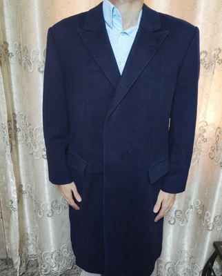 1950s vintage pure wool & camel hair classic navy peak lapel over coat 46R - Image 1 of 4