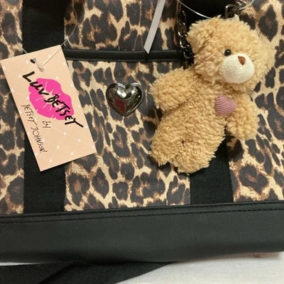 Betsey Johnson Brown Black Leopard Cheetah Print Crossbody Tote Bag w/Bear Purse - Image 1 of 4