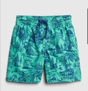 GAP UPF 50+ Tropical Dinosaur Print Green Swim Trunks Size 5 5T - Picture 1 of 7