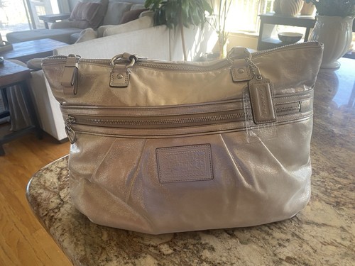 RARA BORSA COACH POPPY oro champagne grande pelle metallizzata H1281 F20441