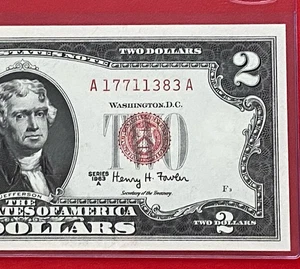 1963A $2 Dollar Bill Legal Tender Red Seal Uncirculated - Picture 1 of 3