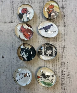 Hand Crafted Pet Oval Art Glass Paperweight Signed 2024 8 Piece Cats Dogs Birds - Picture 1 of 4
